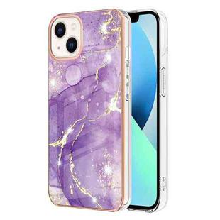 For iPhone 14 Electroplating Marble Pattern Dual-side IMD TPU Shockproof Phone Case (Purple 002)