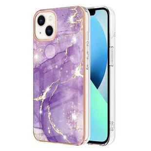 For iPhone 14 Plus Electroplating Marble Pattern Dual-side IMD TPU Shockproof Phone Case (Purple 002)