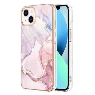 For iPhone 14 Plus Electroplating Marble Pattern Dual-side IMD TPU Shockproof Phone Case (Rose Gold 005)