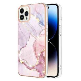 For iPhone 14 Pro Max Electroplating Marble Pattern Dual-side IMD TPU Shockproof Phone Case (Rose Gold 005)