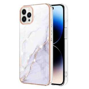 For iPhone 14 Pro Max Electroplating Marble Pattern Dual-side IMD TPU Shockproof Phone Case (White 006)
