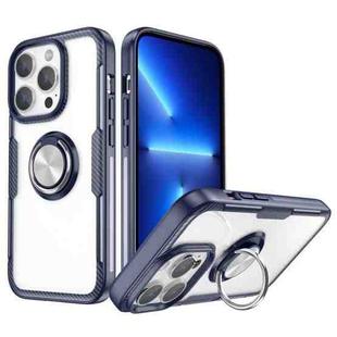 Shockproof Transparent TPU + Acrylic Protective Phone Case with Ring Holder For iPhone 14 Pro(Navy Blue)