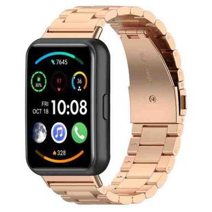 For Huawei Watch Fit 2 Three-bead Stainless Steel Watch Band(Rose Gold)