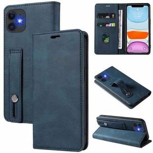For iPhone 11 Pro Wristband Magnetic Leather Phone Case (Dark Blue)
