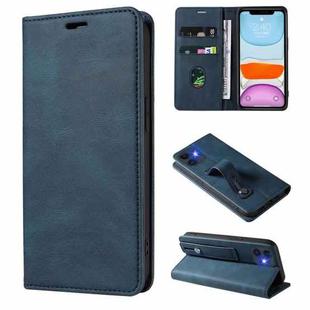 For iPhone 11 Pro Max Wristband Magnetic Leather Phone Case (Dark Blue)