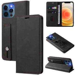 For iPhone 12 mini Wristband Magnetic Leather Phone Case (Black)