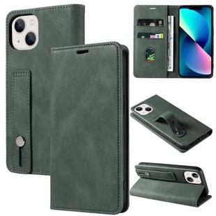 For iPhone 13 Wristband Magnetic Leather Phone Case(Green)