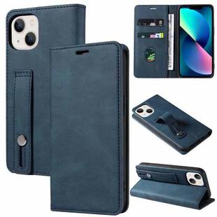 For iPhone 13 Wristband Magnetic Leather Phone Case(Dark Blue)