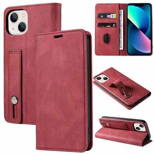 For iPhone 13 Wristband Magnetic Leather Phone Case(Red)