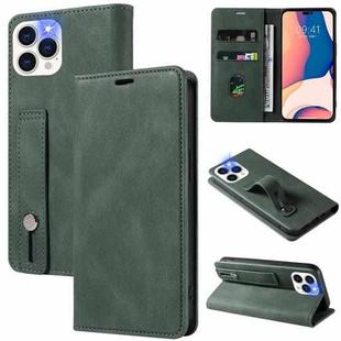 For iPhone 13 Pro Wristband Magnetic Leather Phone Case (Green)