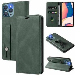 For iPhone 13 Pro Max Wristband Magnetic Leather Phone Case (Green)
