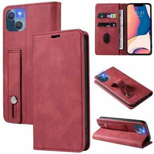 For iPhone 14 Wristband Magnetic Leather Phone Case (Red)
