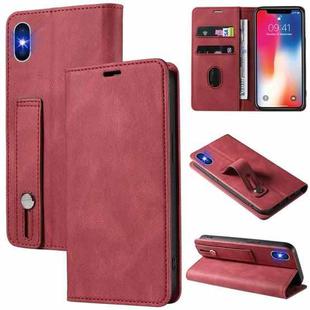 For iPhone X / XS Wristband Magnetic Leather Phone Case(Red)