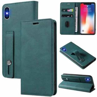 For iPhone X / XS Wristband Magnetic Leather Phone Case(Light Blue)