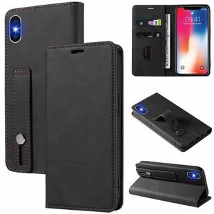 For iPhone X / XS Wristband Magnetic Leather Phone Case(Black)