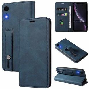 For iPhone XR Wristband Magnetic Leather Phone Case(Dark Blue)