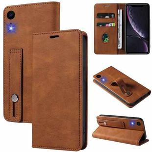 For iPhone XR Wristband Magnetic Leather Phone Case(Brown)