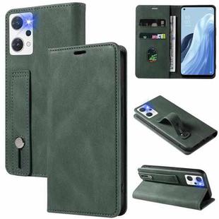 For OPPO Reno7 A Wristband Magnetic Leather Phone Case(Green)