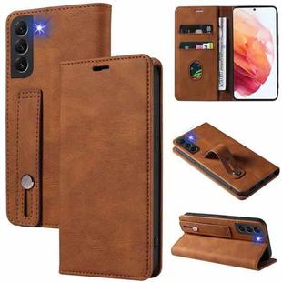 For Samsung Galaxy S21 5G Wristband Magnetic Leather Phone Case(Brown)