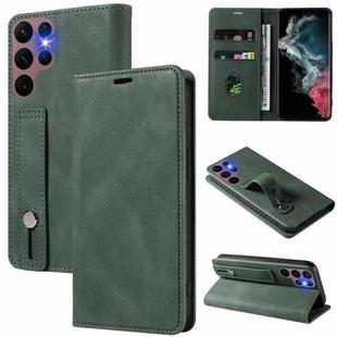 For Samsung Galaxy S21 Ultra 5G Wristband Magnetic Leather Phone Case(Green)