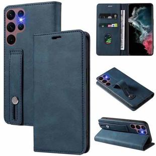 For Samsung Galaxy S21 Ultra 5G Wristband Magnetic Leather Phone Case(Dark Blue)