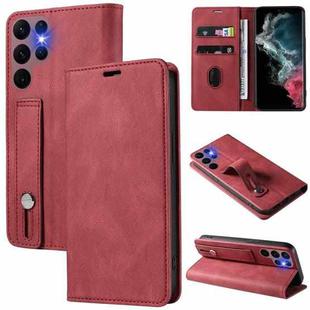 For Samsung Galaxy S22 Ultra 5G Wristband Magnetic Leather Phone Case(Red)