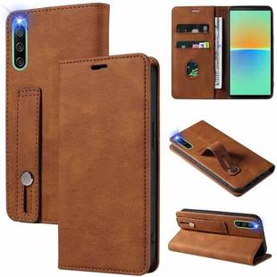 For Sony Xperia 10 IV Wristband Magnetic Leather Phone Case(Brown)