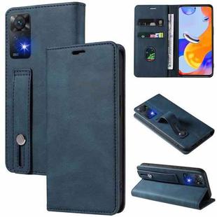 For Xiaomi Redmi Note 11 Global Wristband Magnetic Leather Phone Case(Dark Blue)