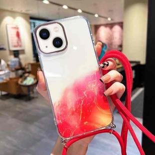For iPhone 14 Gold Halo Marble Pattern Lanyard Phone Case (Red)