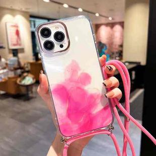 For iPhone 13 Pro Gold Halo Marble Pattern Lanyard Phone Case (Pink)