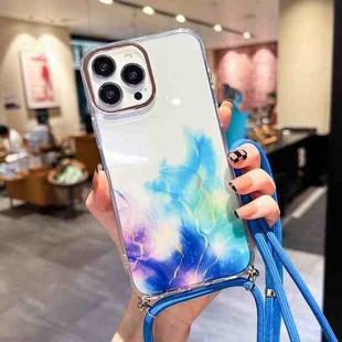 For iPhone 11 Pro Max Gold Halo Marble Pattern Lanyard Phone Case (Blue)