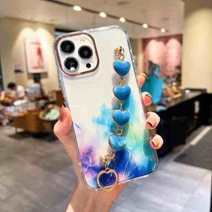 For iPhone 13 Pro Max Gold Halo Marble Pattern Case with Love Bracelet (Blue)