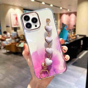 For iPhone 11 Pro Max Gold Halo Marble Pattern Case with Love Bracelet (Purple)