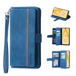 For Samsung Galaxy A22 5G 9 Card Slots Splicing Magnetic Leather Flip Phone Case(Blue)