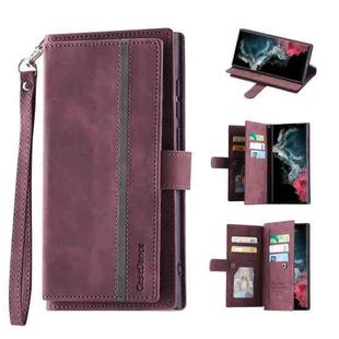 For Samsung Galaxy S22 Ultra 5G 9 Card Slots Splicing Magnetic Leather Flip Phone Case(Wine Red)