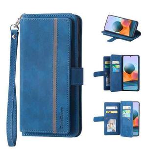 For Xiaomi Poco M4 Pro 4G 9 Card Slots Splicing Magnetic Leather Flip Phone Case(Blue)