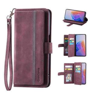 For OPPO A54 5G/A74 5G/A93 5G 9 Card Slots Splicing Magnetic Leather Flip Phone Case(Wine Red)