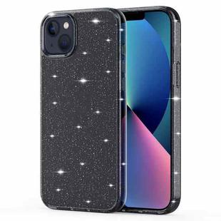 For iPhone 14 Crystal Clear Glitter Airbag Phone Case (Transparent Black)