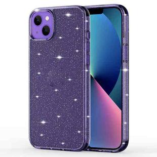 For iPhone 14 Crystal Clear Glitter Airbag Phone Case (Transparent Purple)