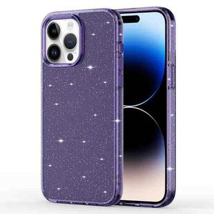 For iPhone 14 Pro Max Crystal Clear Glitter Airbag Phone Case (Transparent Purple)