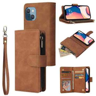 For iPhone 14 Plus Multifunctional Phone Leather Case with Card Slot (Brown)