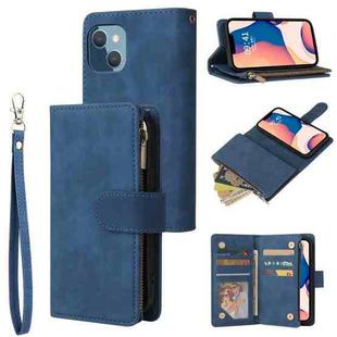 For iPhone 14 Plus Multifunctional Phone Leather Case with Card Slot (Blue)