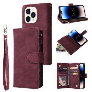 For iPhone 14 Pro Multifunctional Phone Leather Case with Card Slot(Wine Red)