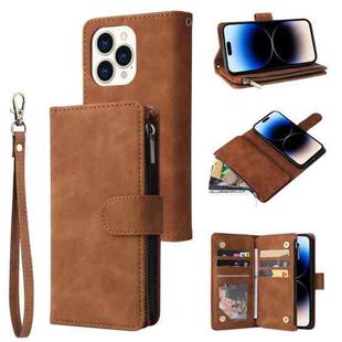 For iPhone 14 Pro Multifunctional Phone Leather Case with Card Slot(Brown)