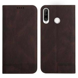 For Huawei P30 Lite Strong Magnetic Leather Case(Brown)