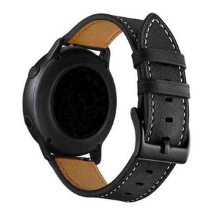 For Huawei Watch GT3 Pro 43mm / 46mm 22mmFirst Layer Leather Sewing Thread Watch Band(Black)