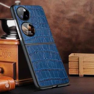 For Huawei P50 Pocket Crocodile Texture Genuine Leather Phone Case(Blue)