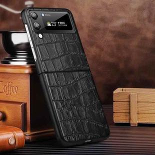For Samsung Galaxy Z Flip4 Crocodile Texture Genuine Leather Phone Case(Black)