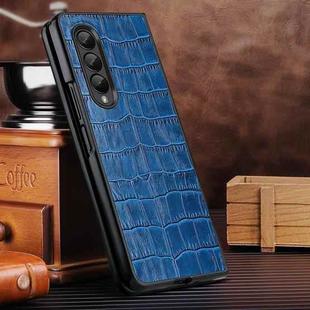 For Samsung Galaxy Z Fold4 Crocodile Texture Genuine Leather Phone Case(Blue)