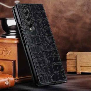 For Samsung Galaxy Z Fold4 Crocodile Texture Genuine Leather Phone Case(Black)